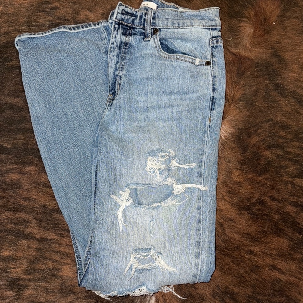 Eunina Light Blue Distressed Straight Leg Jeans